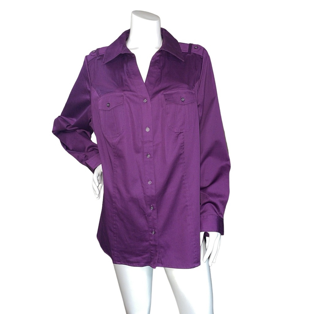 SOLD NWT Lane Bryant Button Down Split V-Neck Long Sleeve Purple Blouse Sz 20